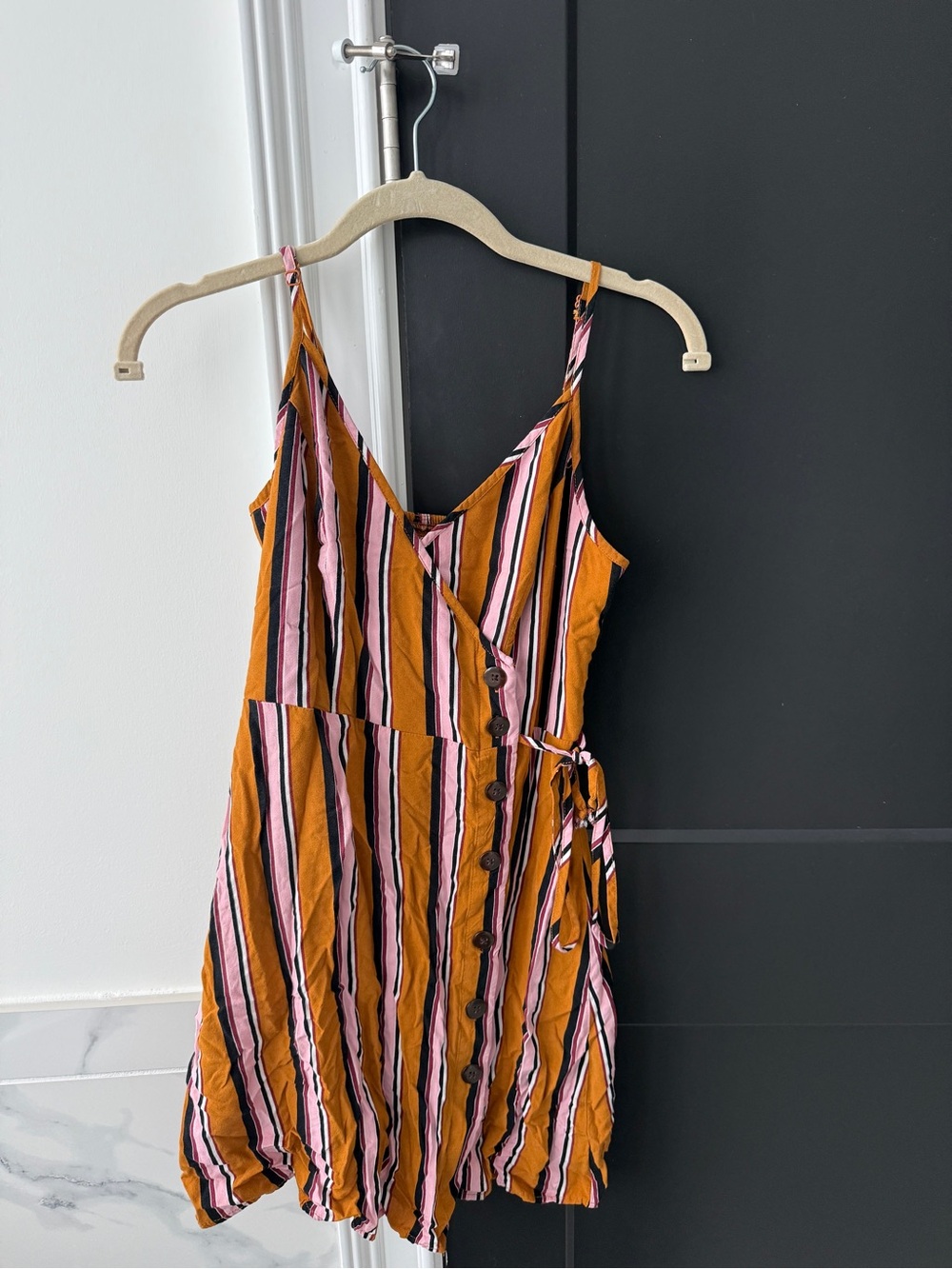 Xhilaration Mustard & Pink Striped Tie-Waist Mini Dress